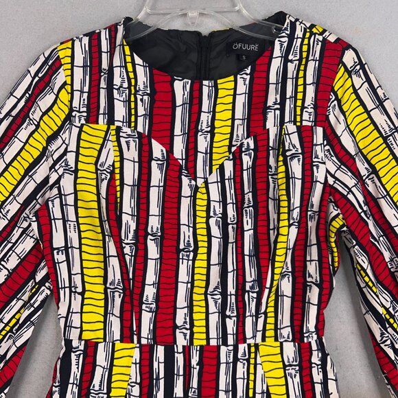 Ofuure Romper Womens Small Red Yellow African Print Ruffle Shorts Tie Sleeves - Picture 2 of 15